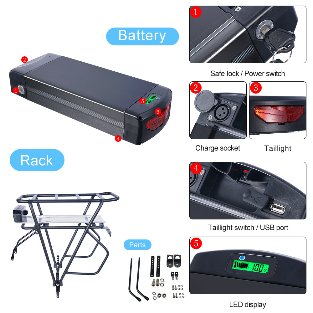 Lithium battery pack 52V27AH Ebike with V-brake hanger1000W2000W Motor Rechargeable Power Accessories