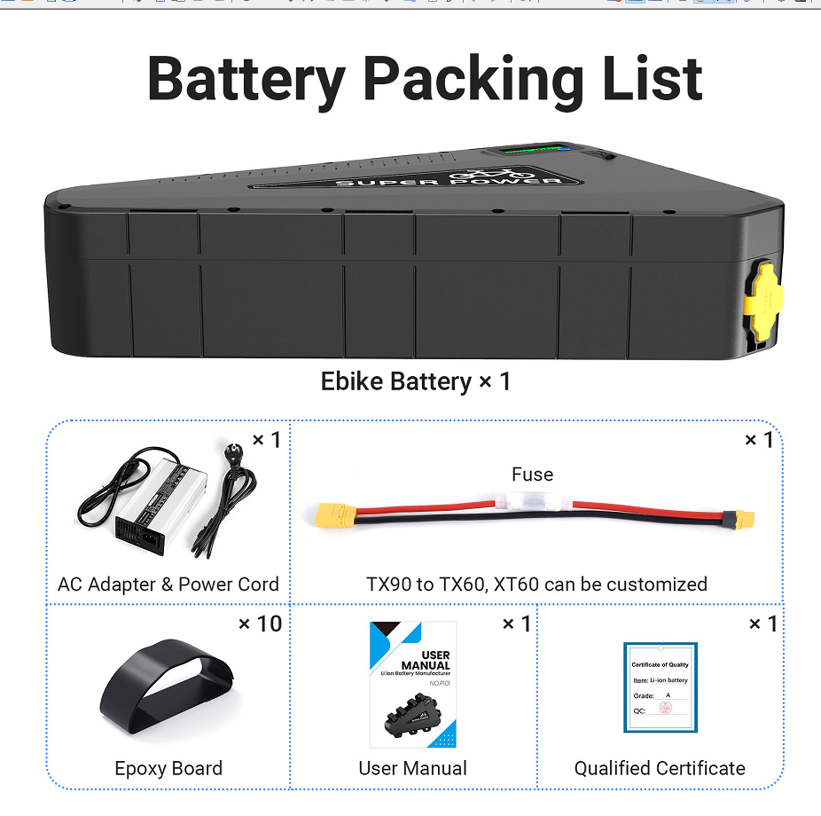 Ebike Battery 52V28.8AH suitable for 2000W Motor Li-ion Pack Electric bicycle