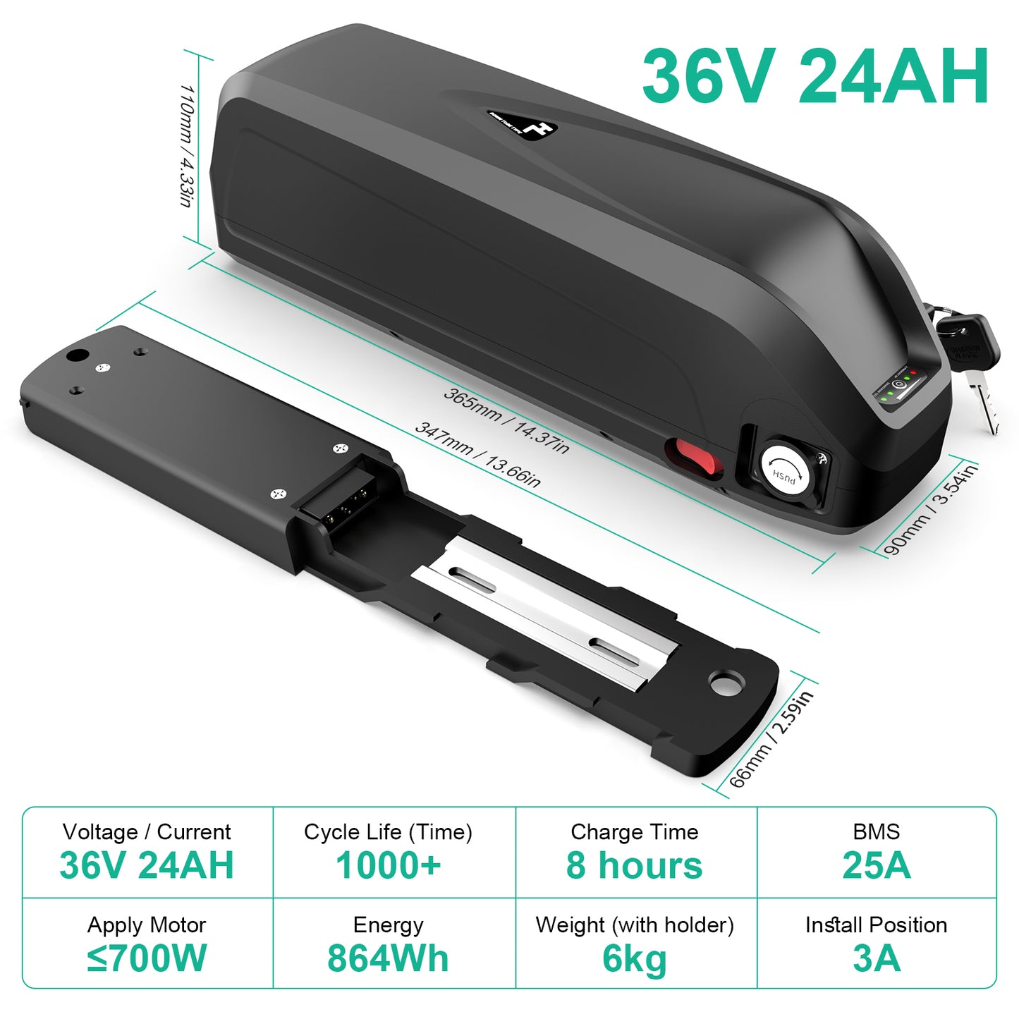 Ebike Lithium Battery 36V15/19/24AH suitable for 700W XP4 edition2.0 Electric bicycle