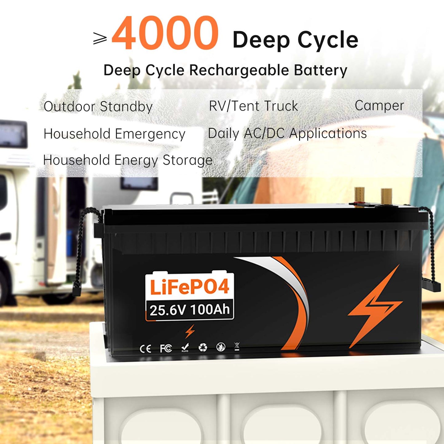 Lithium battery Pack 25.6V100AH Rechargeable Outdoor RV/Tent Truck Camper AC/DC Household Energy Storage