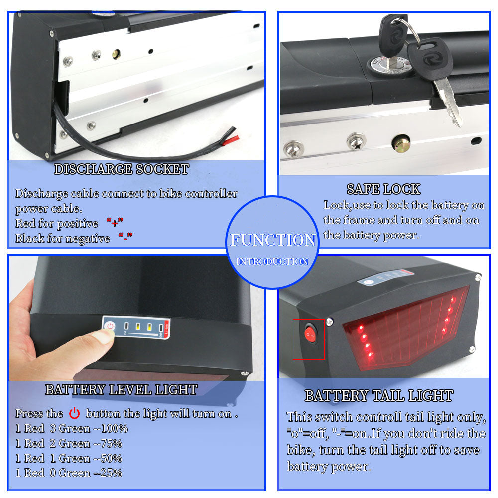 Ebike Battery with V-brake hanger 48V20AH suitable for 2000W Motor Li-ion Pack Electric bicycle