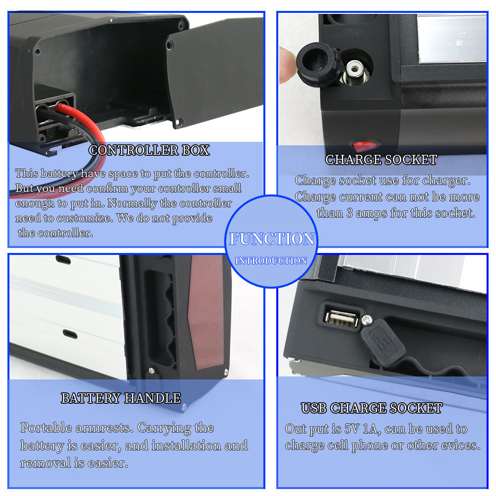 Ebike Battery with V-brake hanger 48V20AH suitable for 2000W Motor Li-ion Pack Electric bicycle