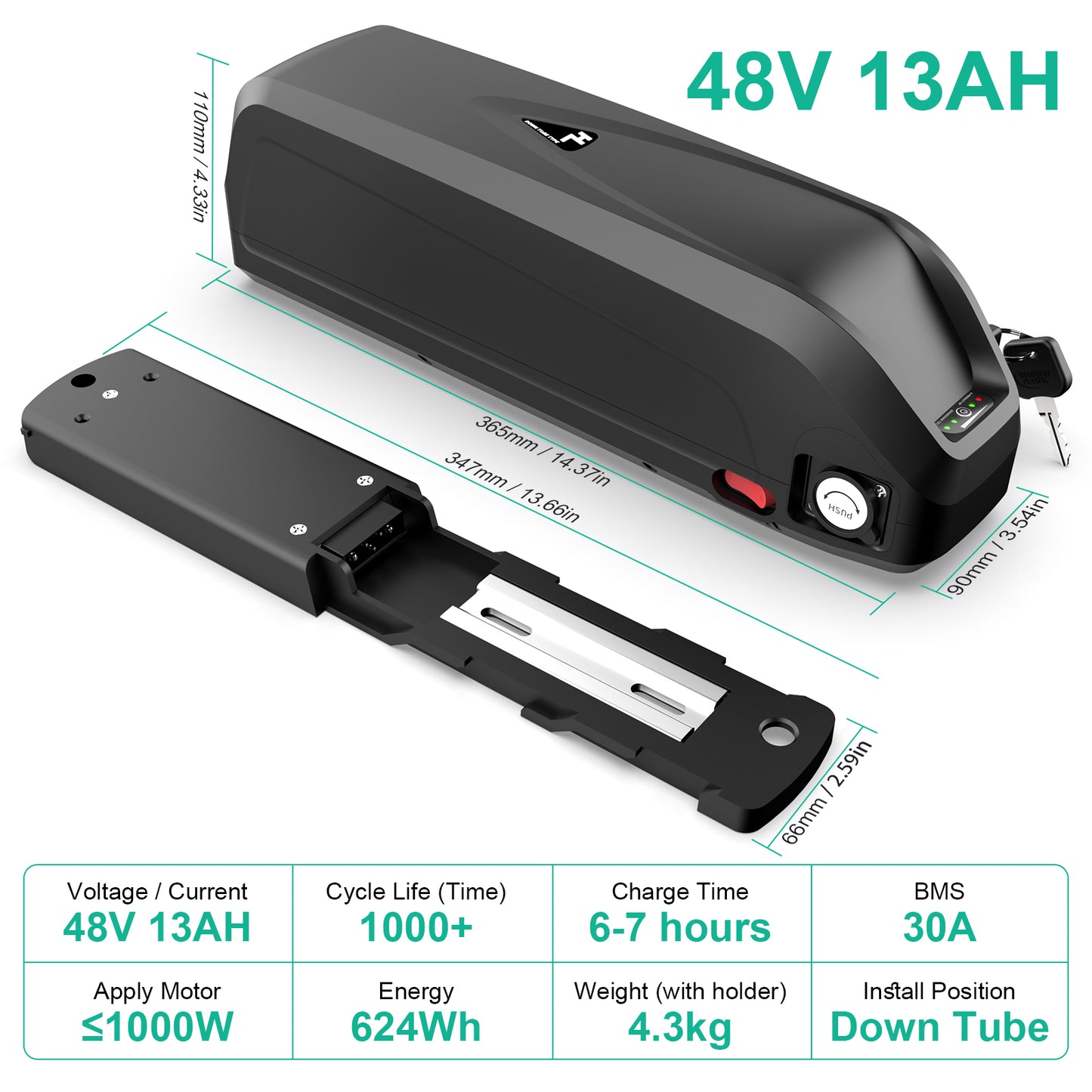 Electric bicycle battery 48V19.2AH suitable for 500-1500W XP4 edition2.0 Lithium Battery Pack
