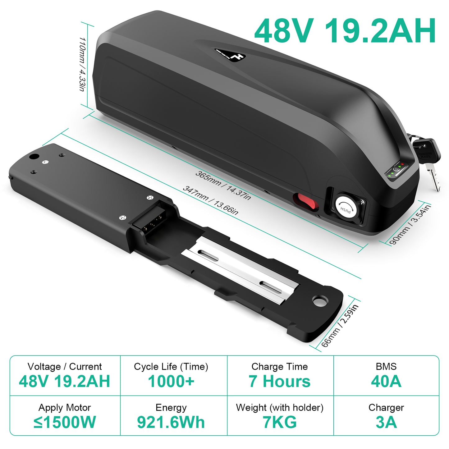 Electric bicycle battery 48V19.2AH suitable for 500-1500W XP4 edition2.0 Lithium Battery Pack